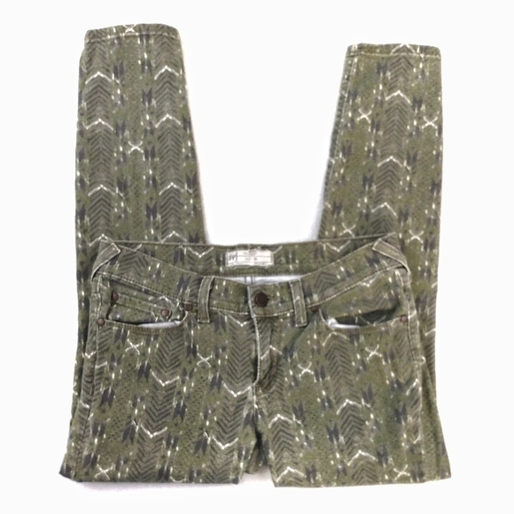Free People Green Arrow Print Skinny Jeans - Picture 4 of 9